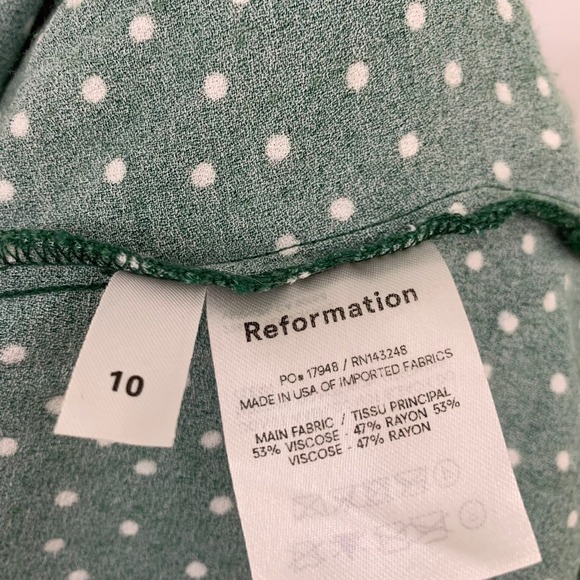 Reformation Avalon Green Polka Dot‎ Midi Dress Size 10 - Picture 7 of 7